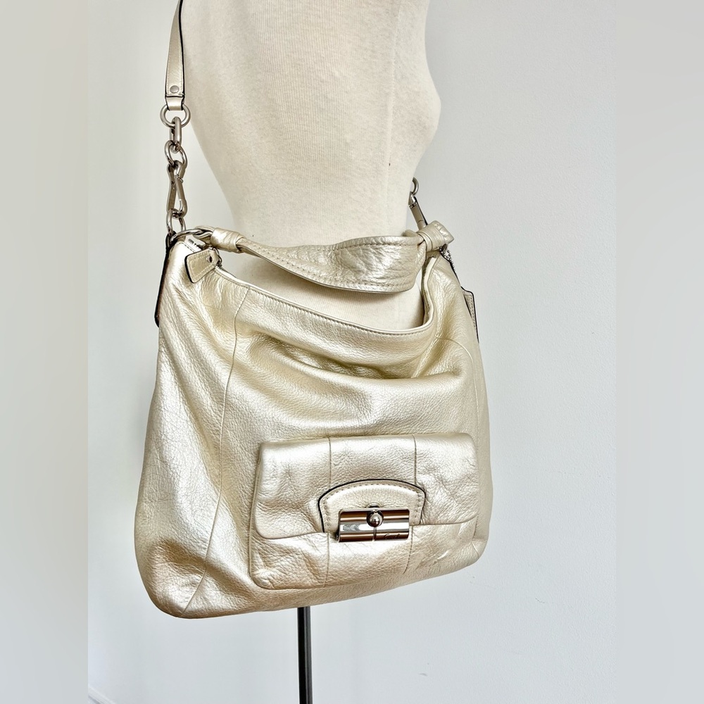 Coach Kristen Large Leather Hobo Bag Metallic Gold Shoulder Bag 14769 Purse